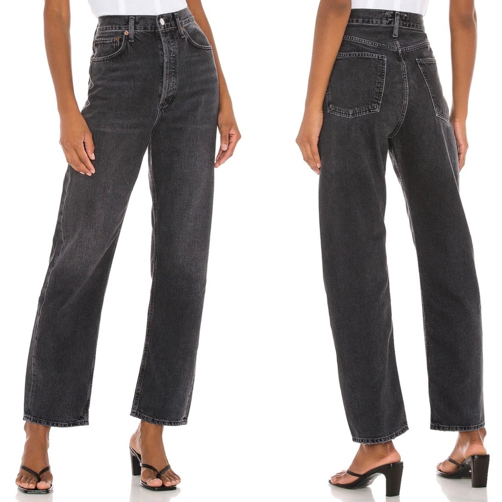 AGOLDE 90’s Mid Rise Loose Jean Photogram Black Straight Leg Baggy Faded Black